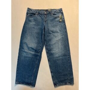 Wild Fable Womens Mid-Rise Barrel Jeans Dark Wash Blue Rigid Denim Size 16 NWT